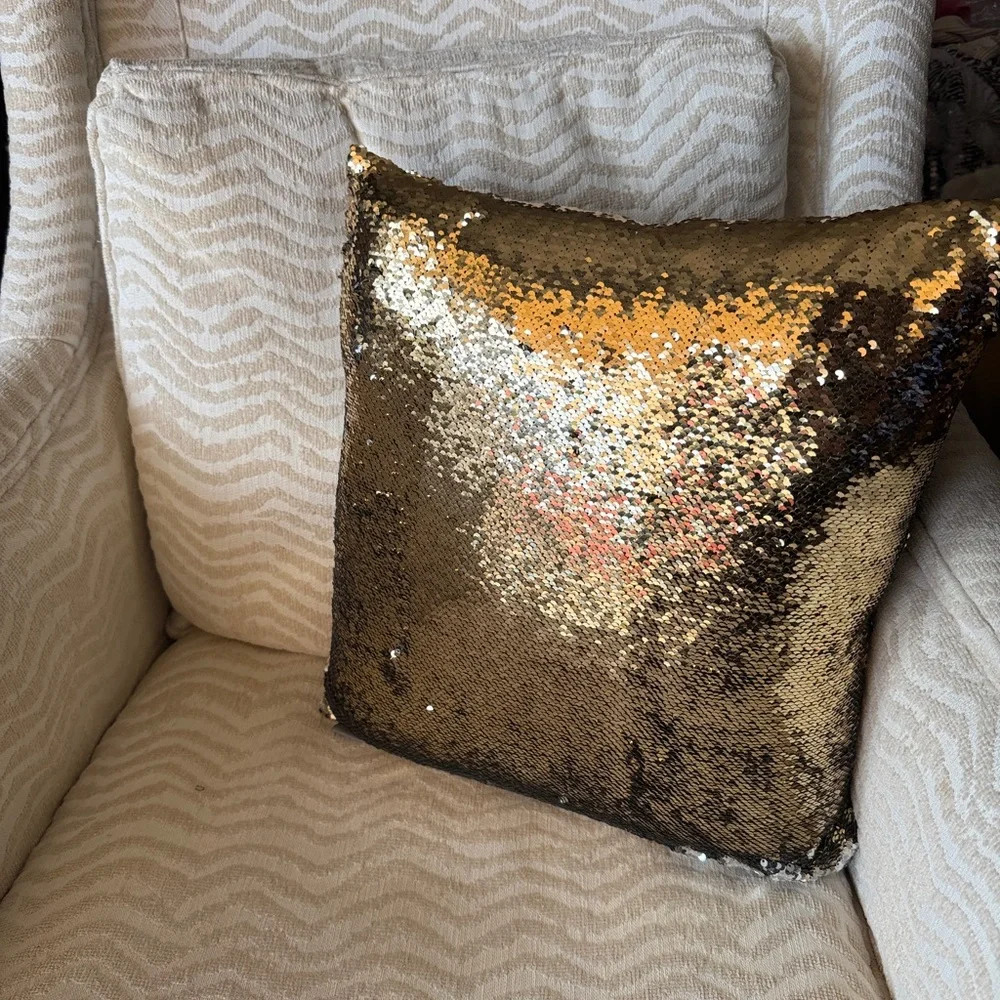 AVIVA STANOFF down pillow sequin cover reversible sequins for decor. 16 X 16